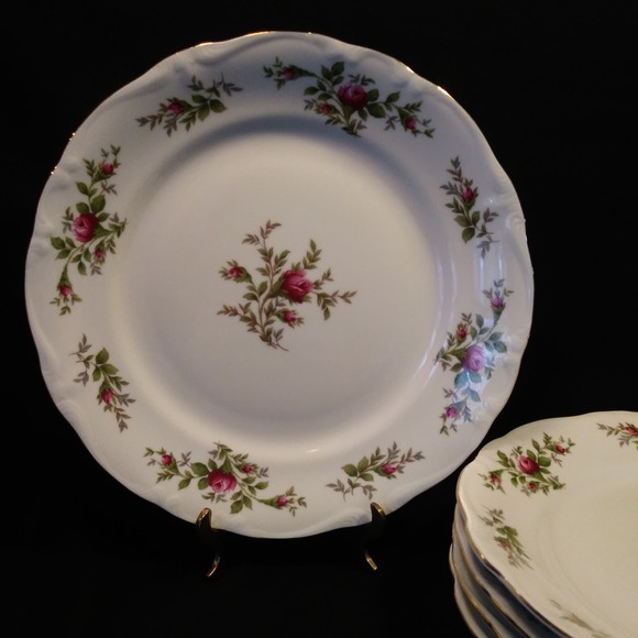 5 Haviland Traditions Dinner Plates in Moss w Scalloped Edge Gold Trim - Picture 12 of 14